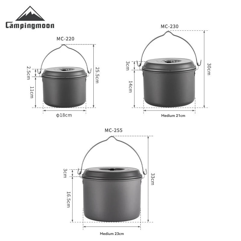 CAMPINGMOON MC-220 MC-230 Stainless Steel Outdoor Camping Cooking Pot and Pans