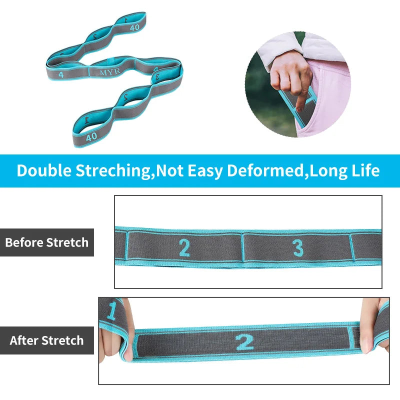 Elastic Yoga Stretching Strap with Loops, Stretch Strap